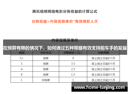 在预算有限的情况下，如何通过五种策略有效支持前车手的发展
