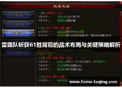 雷霆队斩获61胜背后的战术布局与关键策略解析
